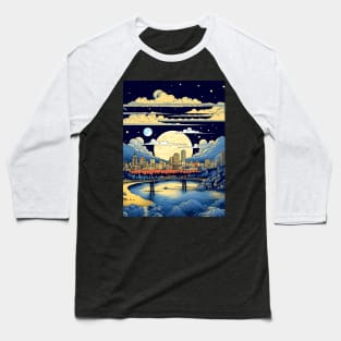 Full Blue Moon Over Portland Oregon on a Dark Background Baseball T-Shirt